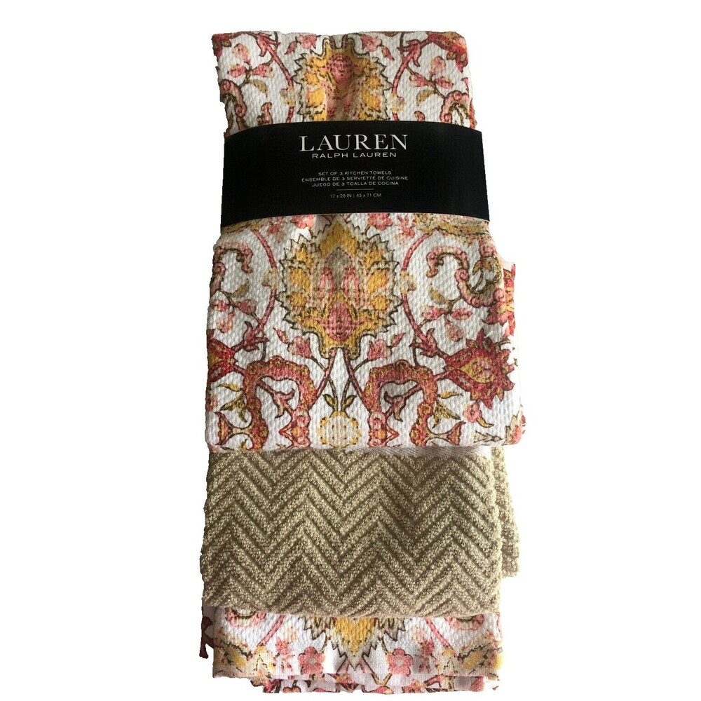 Ralph Lauren Kitchen Dish Towels Set Of 3 Geometric Floral Multicolor 17X28''